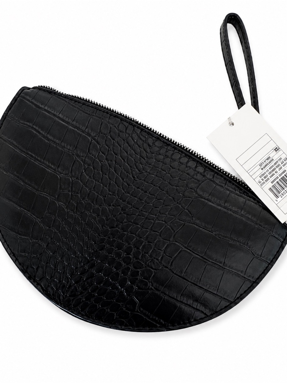 NWT Black Faux Croc-Embossed‎ Oval Wristlet Clutch